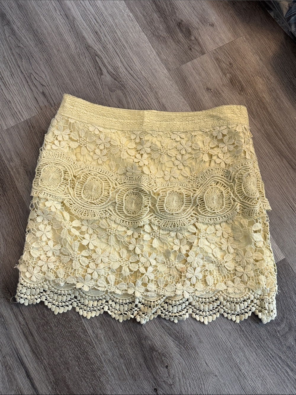 Free People Pale Yellow/Cream Crochet Trim Mini Skirt